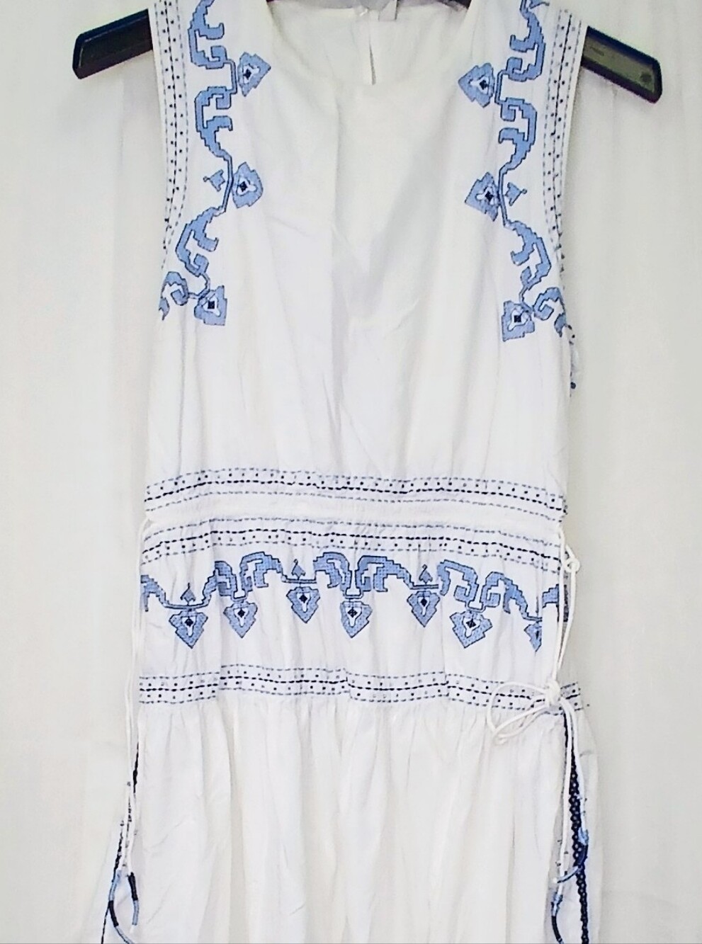 Zara White Maxi Dress with Blue Embroidery